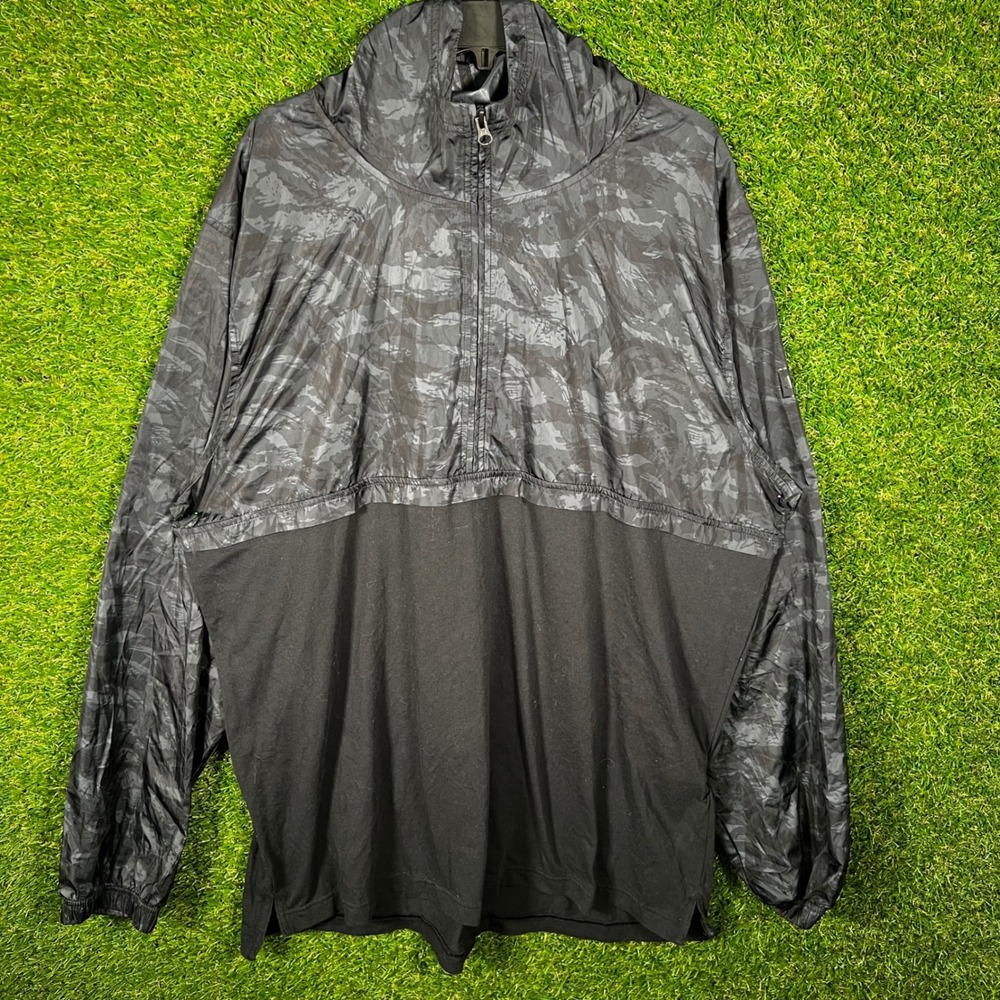 Under Armour Mens 3XL Black Camo 1/4 Zip Windbreaker Hooded Jacket Fitted